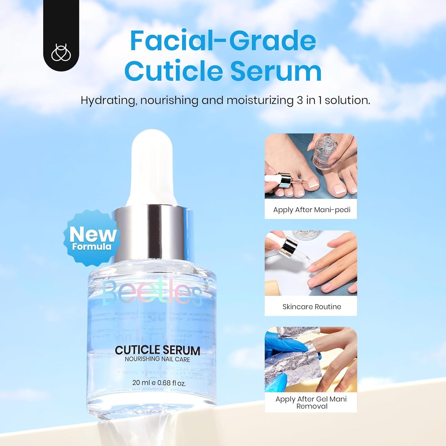 Beetles Cuticle Serum for Nail 20ml Nail Care Cuticle Repair Oil with Jojoba Oil & Vitamin E Nail Growth Remedy for Damaged Skin & Thin Nails Spa and Hand Manicure Essentials Gift For Women Girls-Velvo Beauty