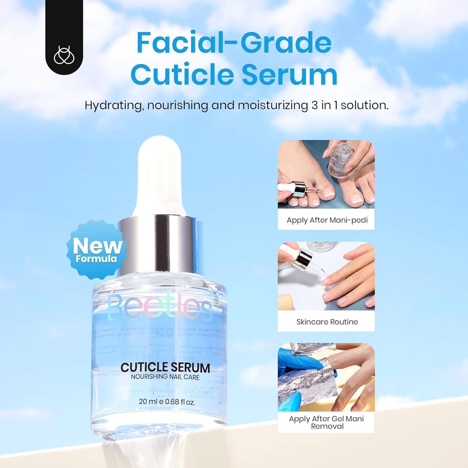 Beetles Cuticle Serum for Nail 20ml Nail Care Cuticle Repair Oil with Jojoba Oil & Vitamin E Nail Growth Remedy for Damaged Skin & Thin Nails Spa and Hand Manicure Essentials Gift For Women Girls-Velvo Beauty