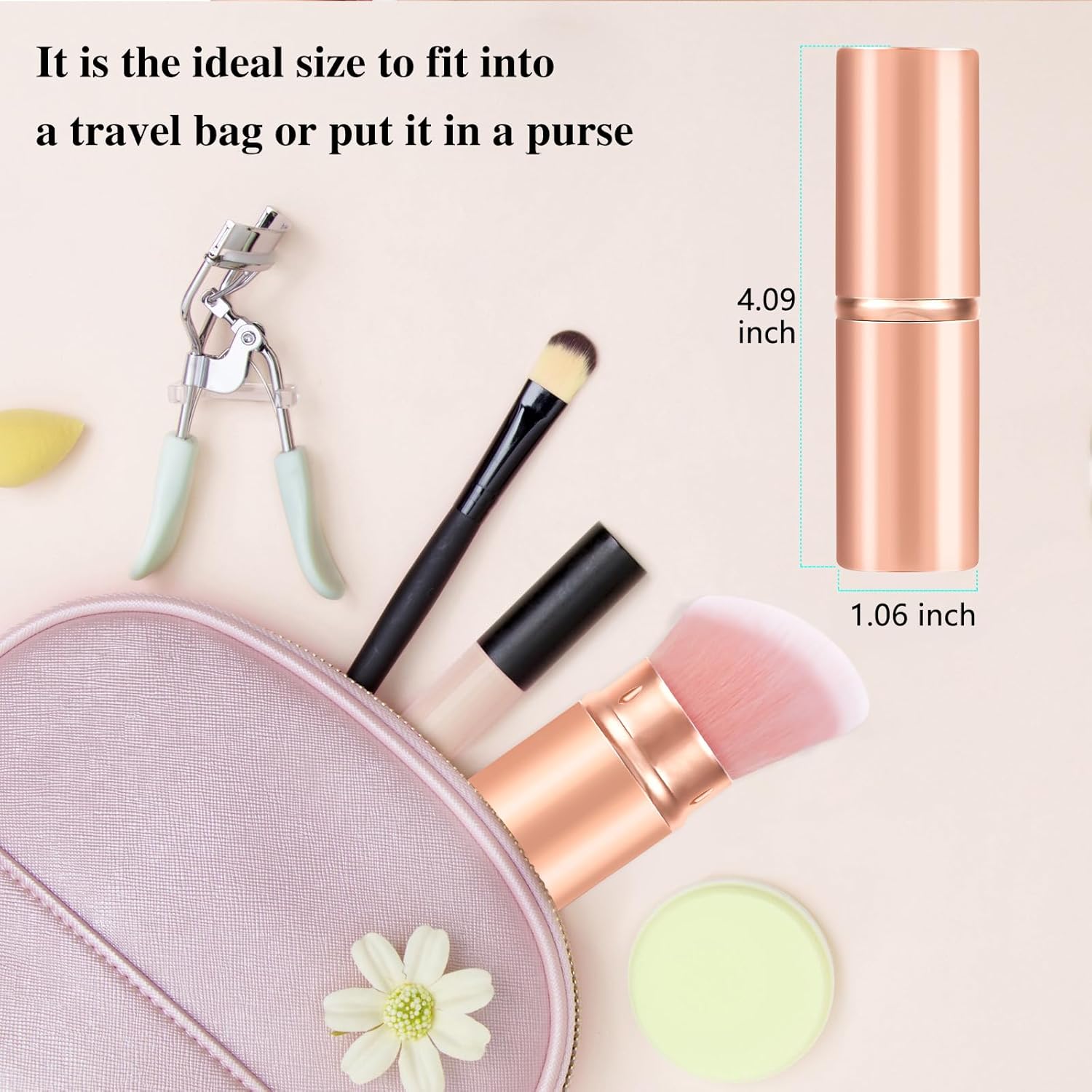 Falliny Retractable Kabuki Makeup Brush, Angled Travel Powder Blush Brush Foundation Makeup Brush with Cover for Blush, Sunscreen,Bronzer, Buffing, Concealer,Highlighter, Powder Cosmetics-Velvo Beauty
