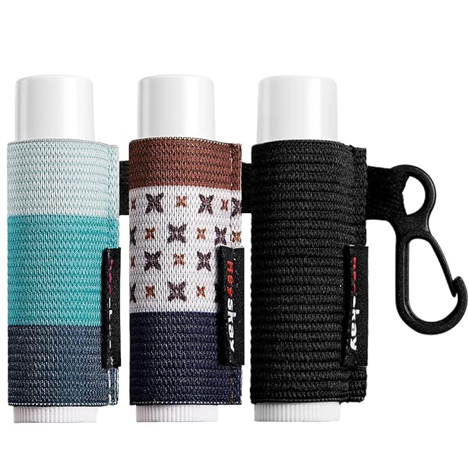 HEYSKAY Lip Balm Holder Sleeves Keychain Chapstick Elastic Sleeves (Black/light blue strip/dark blue strip) 3 Count (Pack of 1)-Velvo Beauty