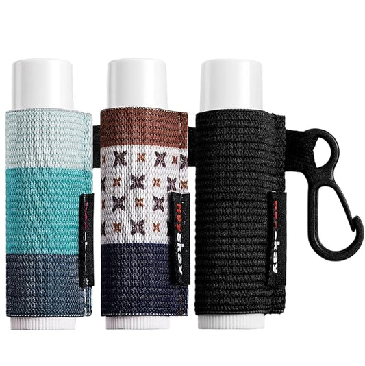 HEYSKAY Lip Balm Holder Sleeves Keychain Chapstick Elastic Sleeves (Black/light blue strip/dark blue strip) 3 Count (Pack of 1)-Velvo Beauty