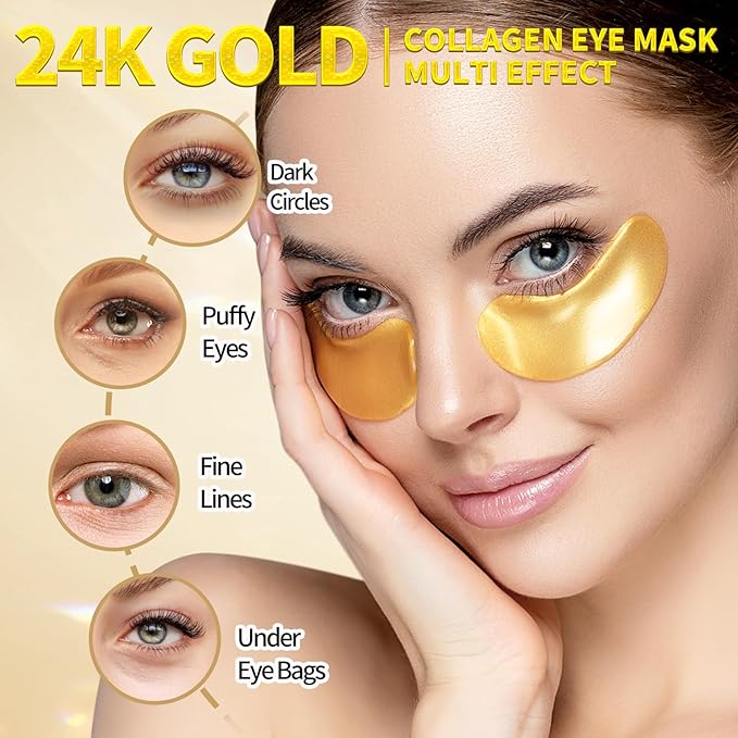 ROUSE Under Eye Patches (20 Pairs), 24K Gold Collagen Anti-Wrinkle Eye Mask Golden Anti-Aging Smooth Eye Pads for Dark Circles Puffy Eyes Moisturizing Nourishing-Velvo Beauty