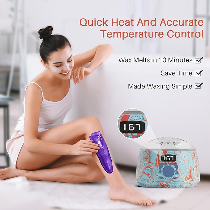 BLITZWAX Brazilian and Bikini Waxing Kit for Women, Hard Wax Warmer for Face, Legs and Body, At Home Hair Removal Kit, Beginner Friendly, Effective on Coarse Hair, Pool Swirl Design-Velvo Beauty