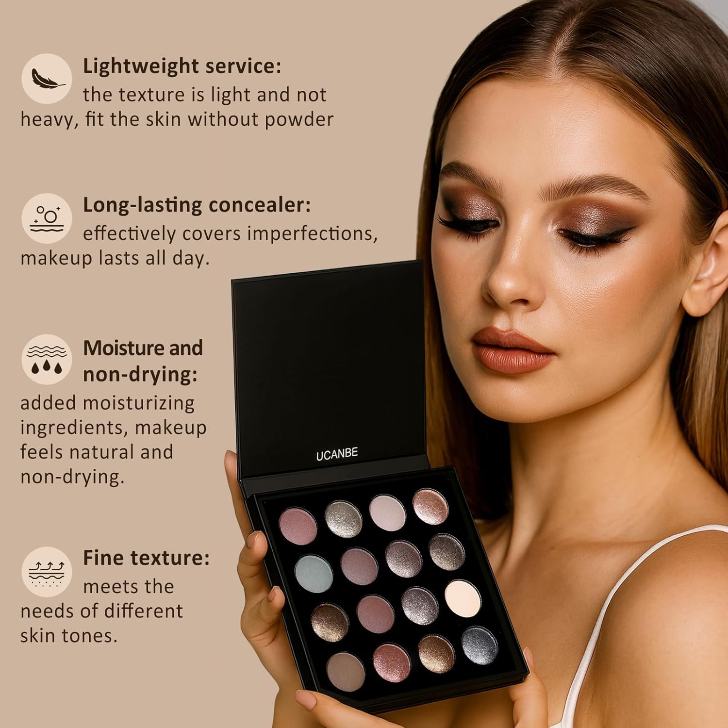UCANBE 16 Color Baked Eyeshadow Palette with 15PCS Brushes Makeup Set,Matte&Shimmer Blend Eyeshadow for Women&Girls,Highly Pigmented Long Lasting Waterproof Make Up Pallet-Velvo Beauty