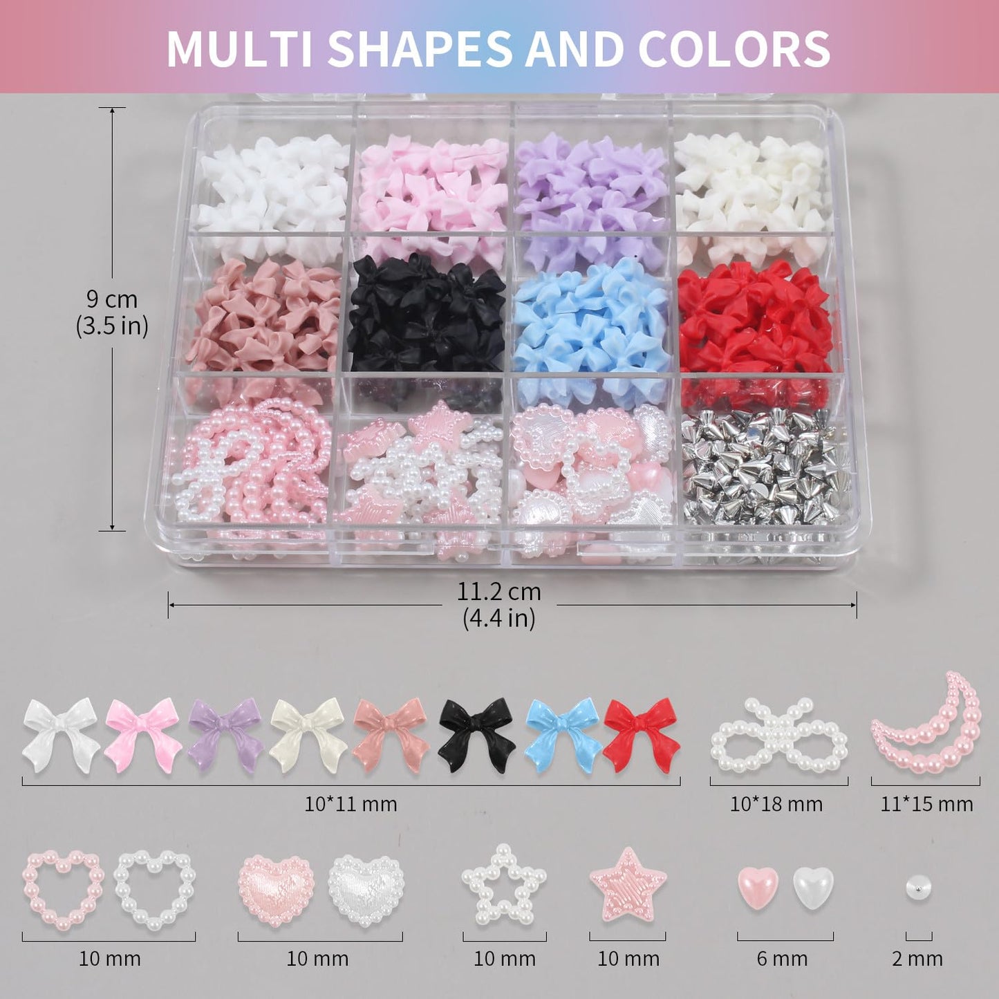 Artdone Nail Art Studs Kit, 12 grids 8 Colors 3D Charms and Pink Mix White Star Heart Moon Cute Nail Jewels for DIY Decoration-Velvo Beauty