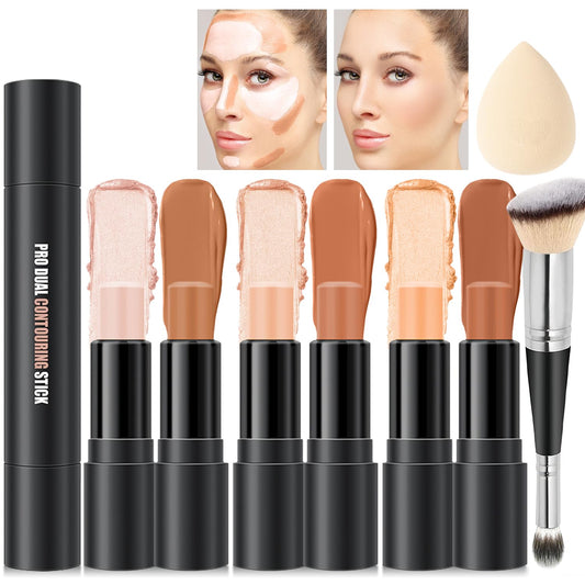 6 Colors Cream Contour Stick Makeup, Primer Face Highlighter Contouring for Beginners, Highlight and Contour Kit, Cream Concealer Makeup Blush Stick, Primer Face Corrector (SET B)-Velvo Beauty
