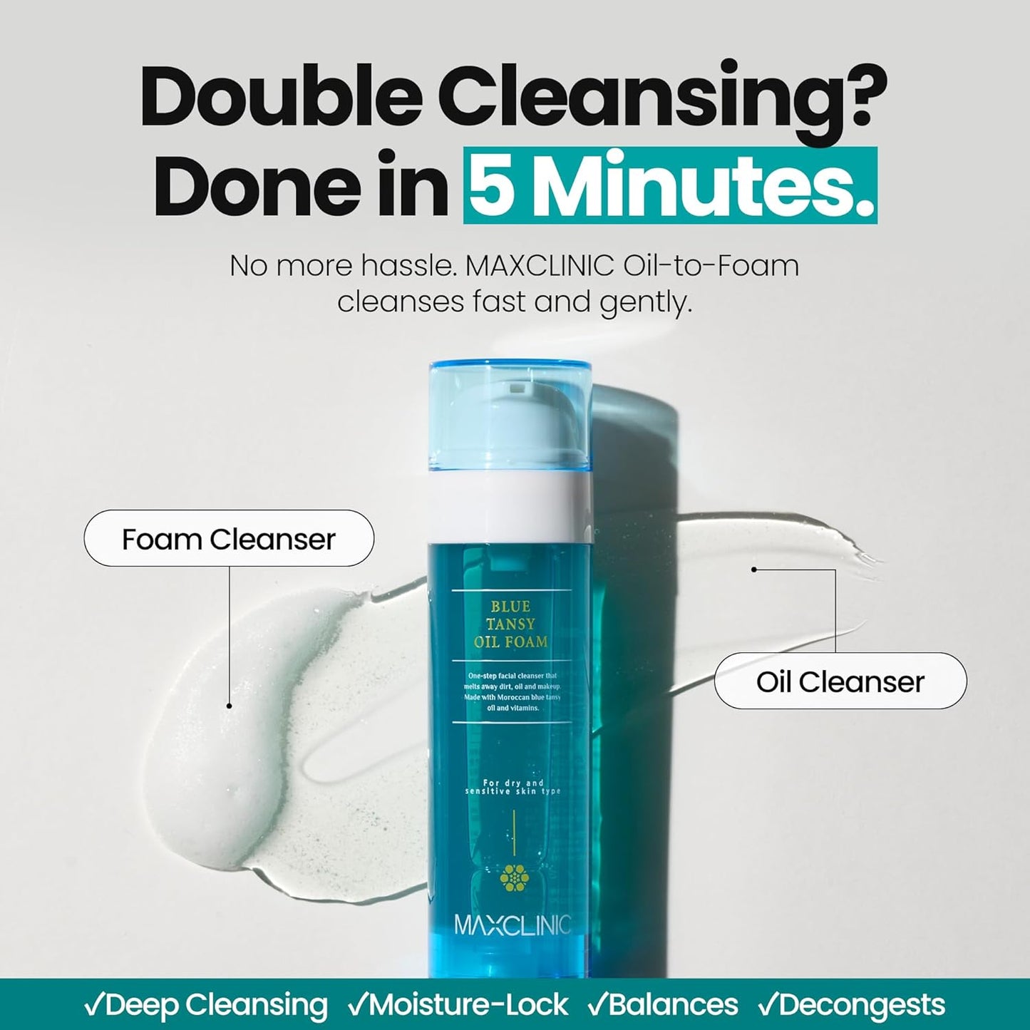 [K-Beauty] Blue Tansy Oil to Foam - All-in-One Korean Face Wash OilBased Foaming Facial Cleanser - Excess Sebum & Oil Control - Makeup Deep Cleansing Oil for All Skin Types (3.88 fl oz)-Velvo Beauty