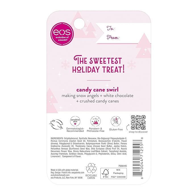 eos Holiday Lip Butter Gift- Candy Cane Swirl Super Balm, 24H Moisture, Stocking Stuffers, 0.35 fl oz-Velvo Beauty