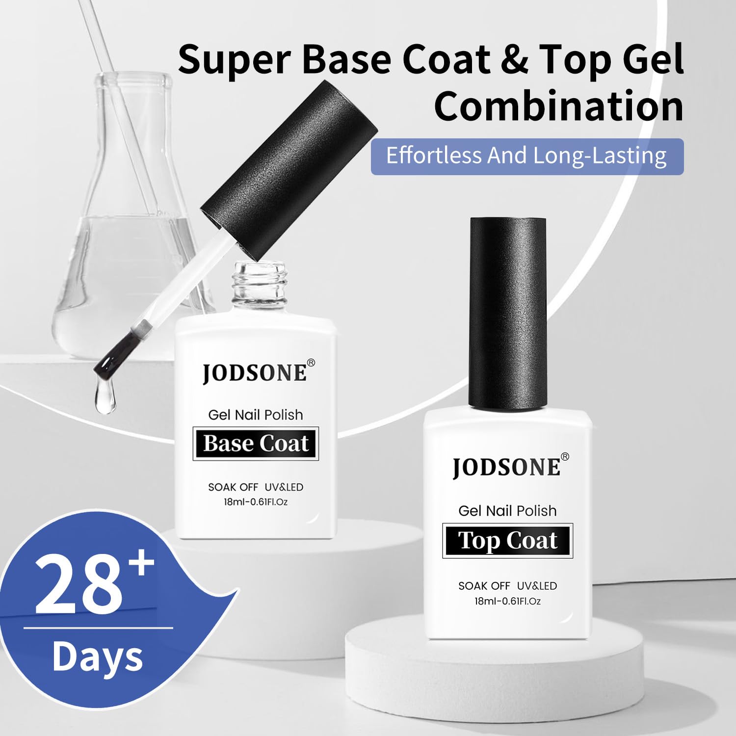 JODSONE 2 Bottles 18ml Top Coat Base Coat Gel Polish Set Compatible for Nail Salon Bright Surface, Girl Gift and At Home DIY Need U V Lamp Curing-Velvo Beauty