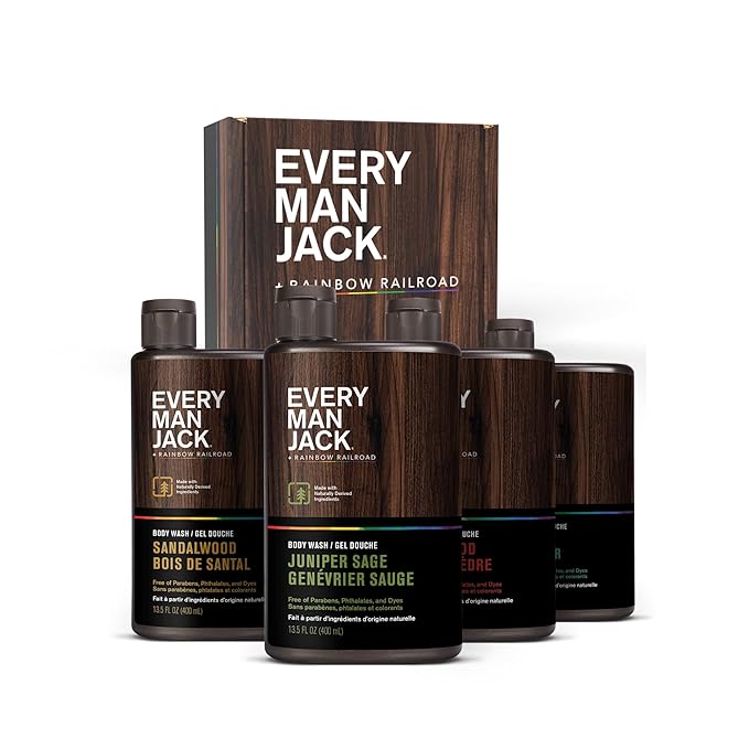 Every Man Jack Body Wash Variety Box - Includes Four Body Washes with Clean Ingredients & Incredible Scents - Round Out His Routine with Sandalwood, Cedarwood, Juniper Sage, & Sea Salt Body Washes-Velvo Beauty
