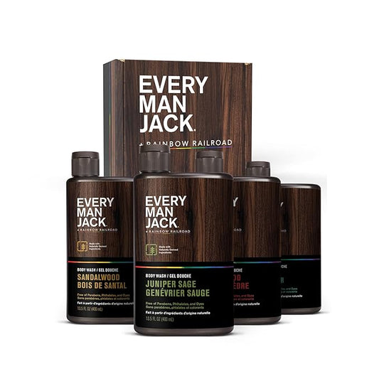 Every Man Jack Body Wash Variety Box - Includes Four Body Washes with Clean Ingredients & Incredible Scents - Round Out His Routine with Sandalwood, Cedarwood, Juniper Sage, & Sea Salt Body Washes-Velvo Beauty