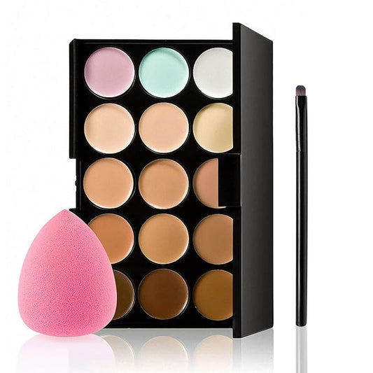 Concealer Palette, 15 Colors Makeup Palette Facial Camouflage Contour Palette with Sponge Puff Oval & Makeup Brush Beauty Make up Cream-Velvo Beauty