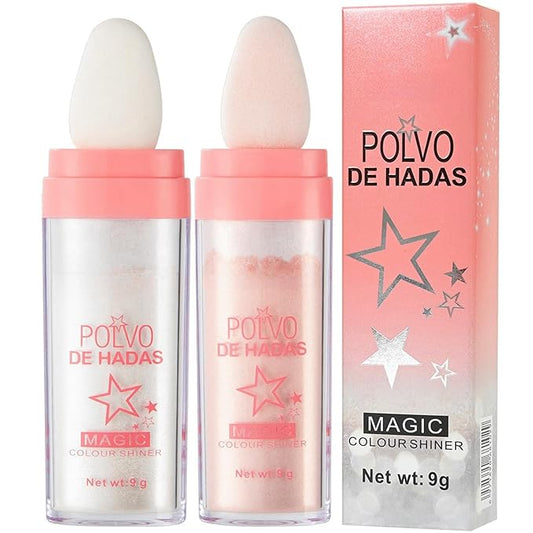 2PCS Polvo De Hadas Fairy Dust Highlight Patting Powder - Full Body Contouring and Clavicle Pearlescent Patting Powder for Face and Eye, Christmas Sparkling Body Glitter (#01 White & #02 Pink)-Velvo Beauty