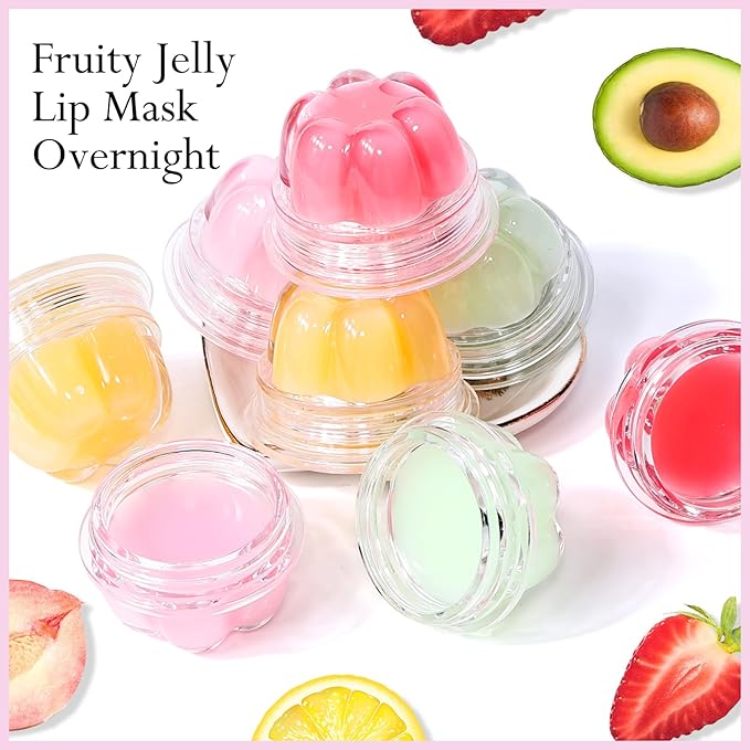 2Pc Jelly Lip Mask Overnight,Fruity Peach Lip Sleeping Mask Day Night Repair Kawaii Lip Balm Hydrate Plump Dry Lip Scrubs Exfoliator,Lip Care Lip Moisturizer with Collagen-Peach-Velvo Beauty