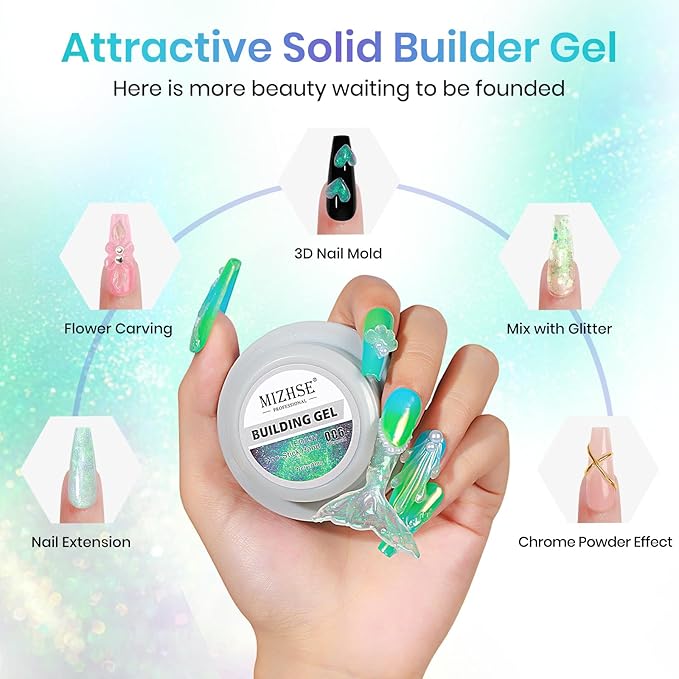 MIZHSE Mermaid Aurora Solid Builder Gel, 1oz Hard Gel for Nails 3D Non-sticky Builder Gels Polish Soak Off for Nails Salon Home DIY Manicure-Velvo Beauty