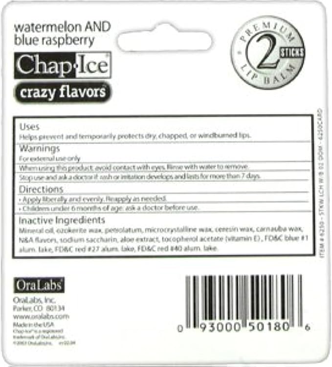 ChapIce Crazy Flavors Lip Balm Watermelon and Blue Raspberry 2 Sticks-Velvo Beauty