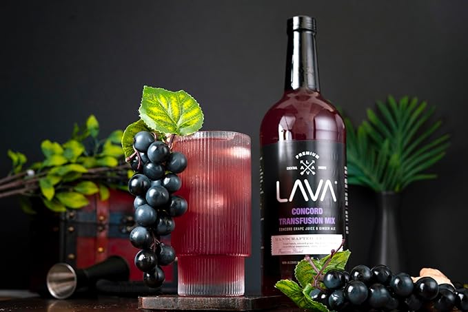 (3 Pack) LAVA Premium Concord Transfusion Mix made with concord grape juice, real ginger, ginger ale, no artificial sweeteners, 1-Liter (33.8oz) Glass Bottle, Ready to Use.-Velvo Beauty