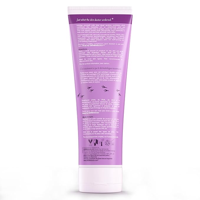 DERMAdoctor KP Duty Body Scrub Dermatologist Formulated Exfoliant for Keratosis Pilaris and Dry, Rough, Bumpy Skin with 10% AHAs + PHAs, 8 fl oz-Velvo Beauty