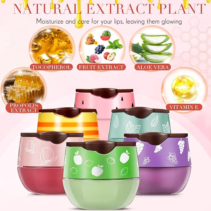 12 Pcs Bee Lip Balm Honey Pot with Brush Propolis Lip Mask Overnight, Moisturizing Hydrating Lip Sleeping Mask Prevention Dry and Cracked(Honey+Peach+Grape+Strawberry+Apple Lime+Mint)-Velvo Beauty