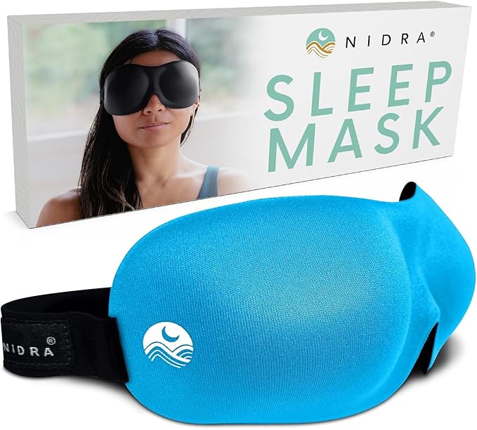 Nidra Contoured Sleep Mask for Side Sleepers – Zero Pressure Fit, Light Blocking Eye Shade for Sleeping & Travel – Blue, Standard Size-Velvo Beauty