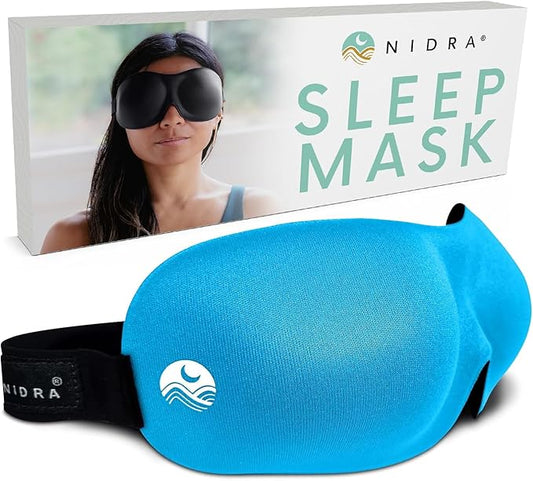 Nidra Contoured Sleep Mask for Side Sleepers – Zero Pressure Fit, Light Blocking Eye Shade for Sleeping & Travel – Blue, Standard Size-Velvo Beauty
