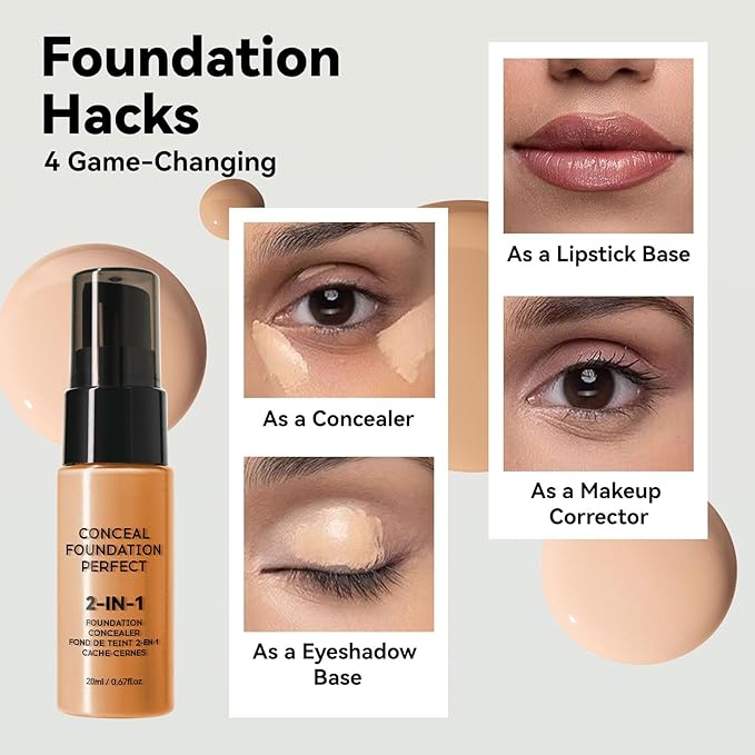6 Colors Liquid Foundation Long-Lasting,Poreless Liquid Oil Concealer Foundation For All Skin Type,Waterproof & Sweat-Proof,Easy To Push Away,Flawless Finish Foundation,Balanced Skin Color-Velvo Beauty