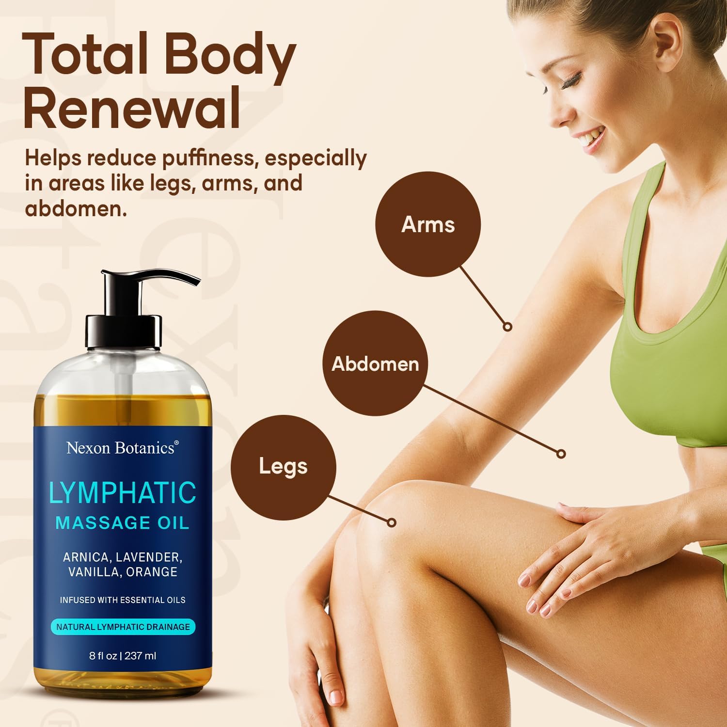 Lymphatic Drainage Massage Oil for Massage Therapy 8 fl oz - Refreshing and Relaxing - Natural Oils with Arnica, Vanilla and Lavender Oil - for Men and Women - Nexon Botanics-Velvo Beauty