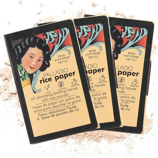 Palladio Rice Paper Facial Tissues for Oily Skin, Face Blotting Sheets Made from Natural Rice, Oil Absorbing Paper with Rice Powder, 2 Sided, Instant Results, Warm Beige, 40 Count (Pack of 3)-Velvo Beauty