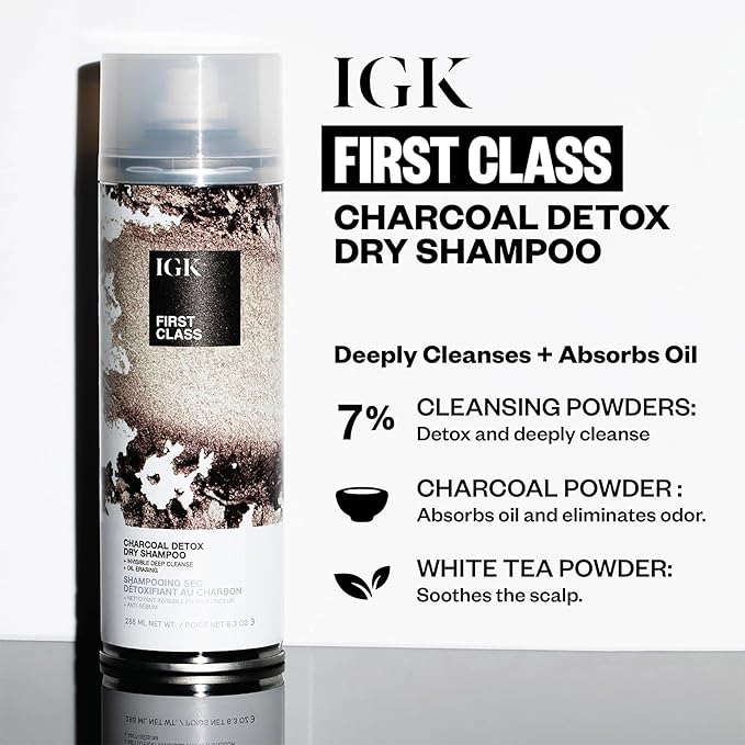 IGK FIRST CLASS Charcoal Detox Dry Shampoo | Volume + Soothes Scalp + Balance Oil | Vegan + Cruelty Free | 6.3 oz (Pack of 2)-Velvo Beauty