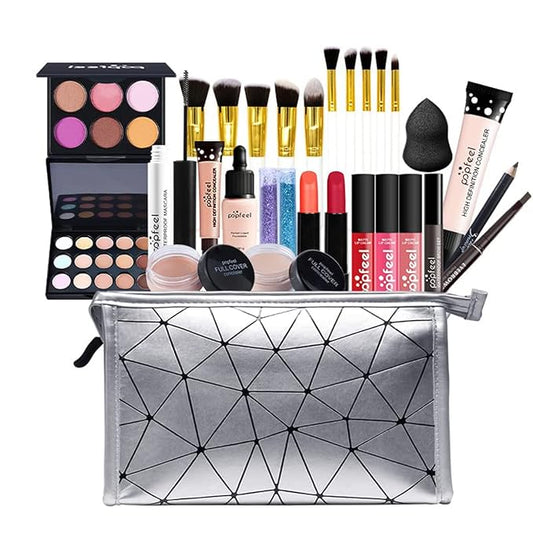 Multipurpose All in One Makeup Kit Full Kit with Eyeshadow Palette Lipstick Blush Powder Foundation Concealer Lip Gloss Mascara makeup kit for women-Velvo Beauty