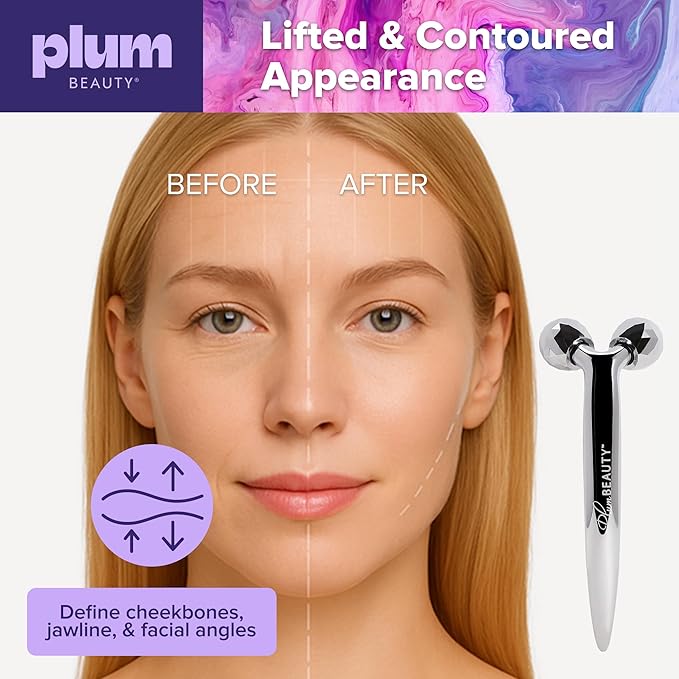 Contouring Dual Ended Silver Face Roller for Wrinkles and Lifting, - Face Rollers for Women, Men - Facial Roller supports lymphatic drainage, Skin Care Beauty Massager Facial Tool for Self Care-Velvo Beauty