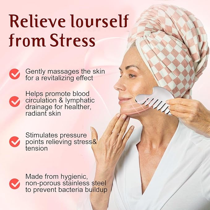 Gua Sha Facial Tool and Face Roller Set, Stainless Steel Lymphatic Drainage Massager for Face, Head, Eyes, Chin and Jaw, Lifting, Massage Scraping with Travel Pouch-Velvo Beauty