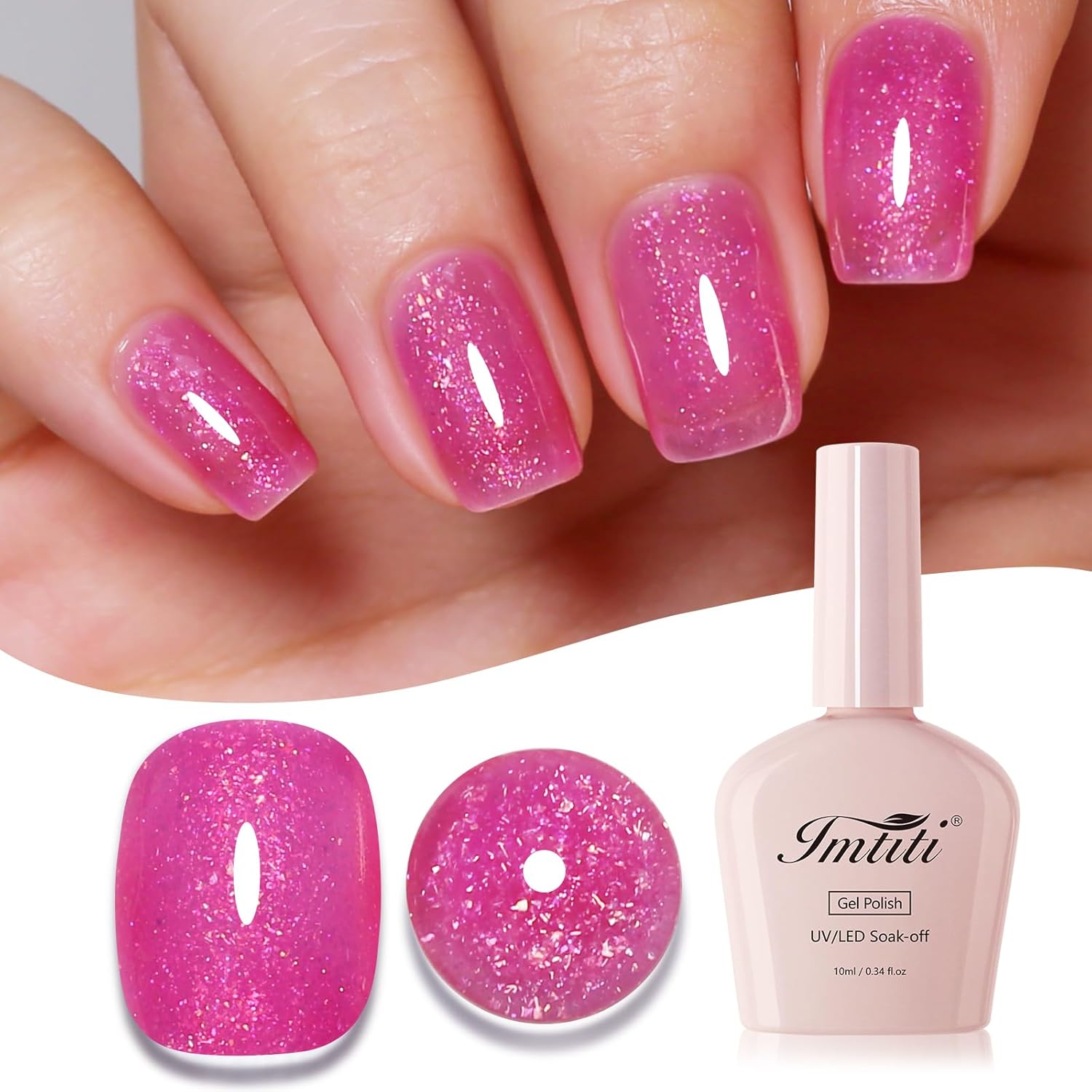 Imtiti Glitter Gel Nail Polish, Pink Iridescent Glitter Gel Polish Diamond Shimmer Sparkle Soak Off UV LED Nail Gel Polish spring summer Manicure 10ML-Velvo Beauty