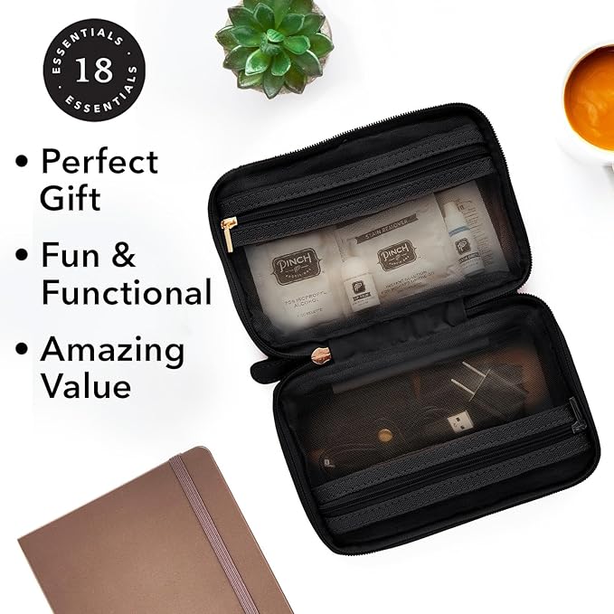 Pinch Provisions Work from Anywhere Kit, Includes 18 Essentials to Help You Stay on Task, Must-Have Essentials, Compact Multi-Functional Vegan Leather Pouch, Black-Velvo Beauty