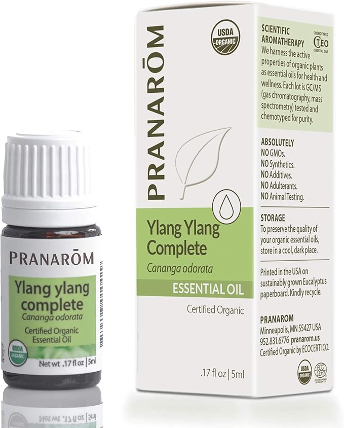 Pranarom USDA Certified Organic Ylang Ylang Essential Oil (5ml), 100% Pure Undiluted Therapeutic Grade from Madagascar for Aromatherapy, Diffuser, Meditation, Massage, Relaxation-Velvo Beauty