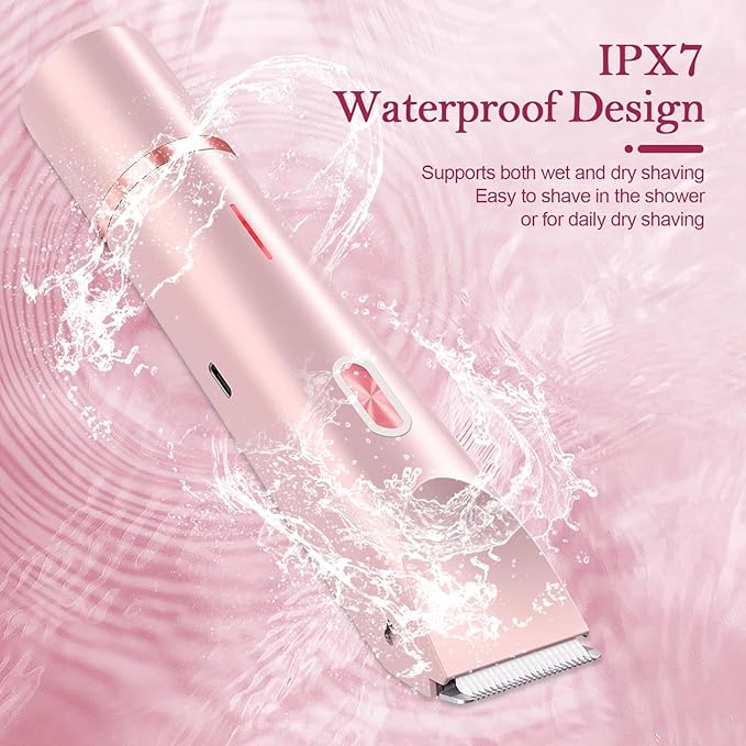 Dermave Bikini Shaver 2.0, 2025 New Glow Aura Bikini Trimmer for Women, 2 in 1 Dual Head Electric Razors for Women, IPX7 Waterproof Wet & Dry Electric Shaver, Rechargeable Portable Body Shaver (Pink)-Velvo Beauty