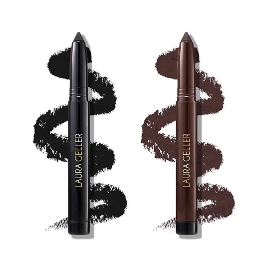 LAURA GELLER NEW YORK Kajal Longwear Kohl Eyeliner Pencil Duo - Deep Black & Smoky Taupe - Caffeine and Vitamin E - Smooth & Blendable Liner - Built-In Sharpener-Velvo Beauty