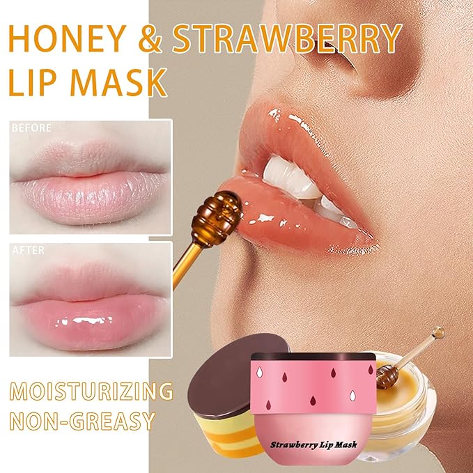 2 Pcs Bee Lip Balm Honey Pot, Lip Mask Overnight Honey Lip Balm Lip Exfoliate with Stick, Moisturizing Sleeping Lip Mask Day & Night Lip Care - Hydrate Repair Prevent Dry Cracked Scrub (2 Honey)-Velvo Beauty