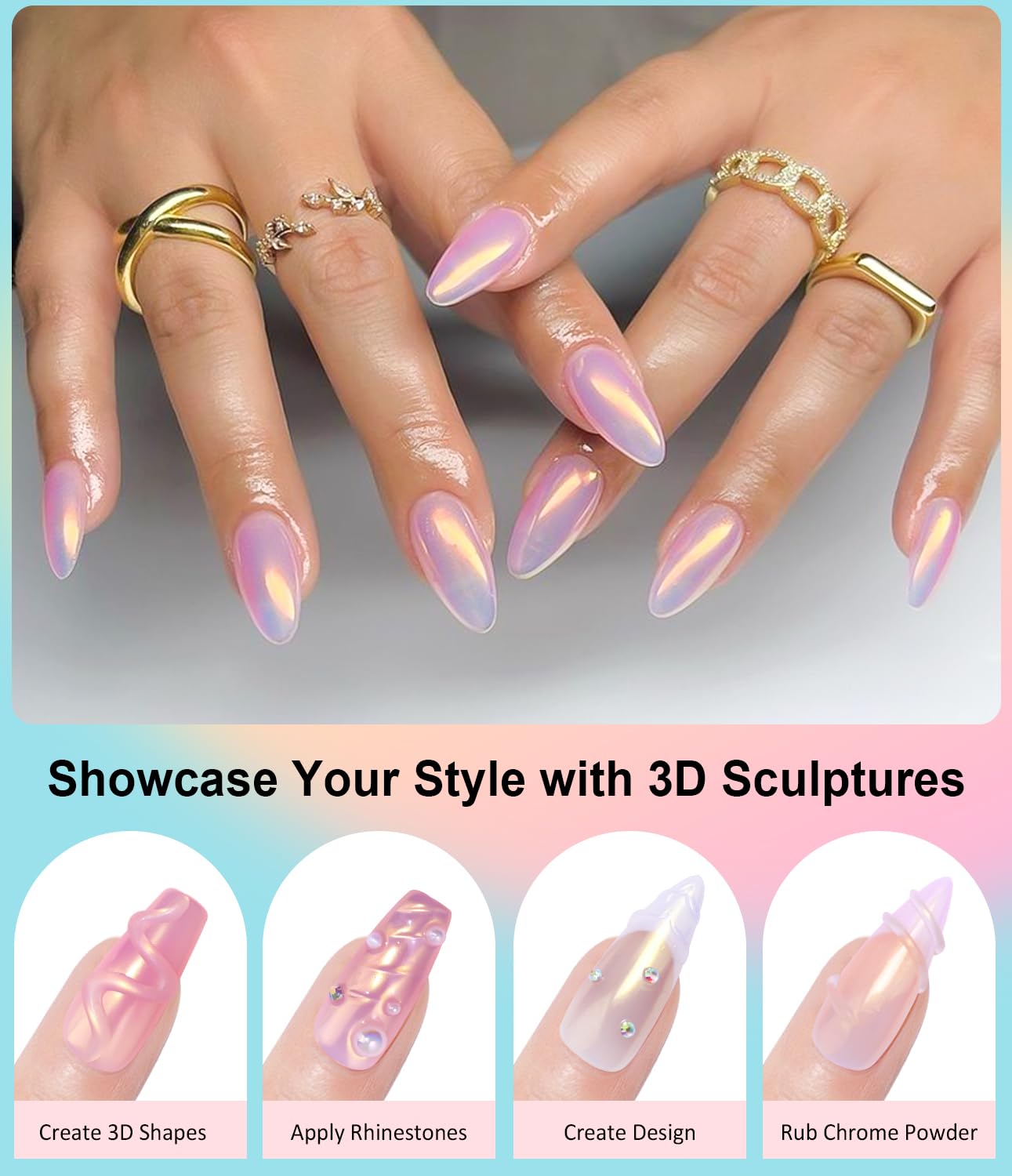 Pearl Chrome Nail Powder BISHENGYF -【Fairy Effect】Pink Chrome Nail Powder White Aurora Yellow Mermaid Iridescent Nail Chrome Powder Metallic Mirror Glitter Pigment Dust For Nail Art Decroation DIY-Velvo Beauty