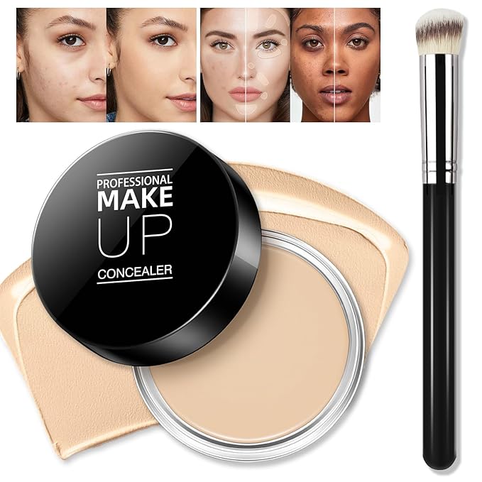 Cream Concealer Full Coverage Makeup, Matte Color Correcting Concealer with Brush, Waterproof, Conceals Blemish, Pores and Spots, Under Eye Makeup Concealer for Dark Circles (#02 LIGHT CREAM)-Velvo Beauty