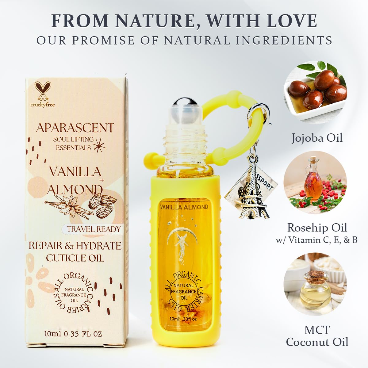 Vanilla Almond Organic Nail Cuticle Oil Pen with Jojoba, Coconut MCT, and Rosehip for Nail Hydration, Growth & Strength, Travel Size Keychain(0.34 Fl Oz)-Velvo Beauty