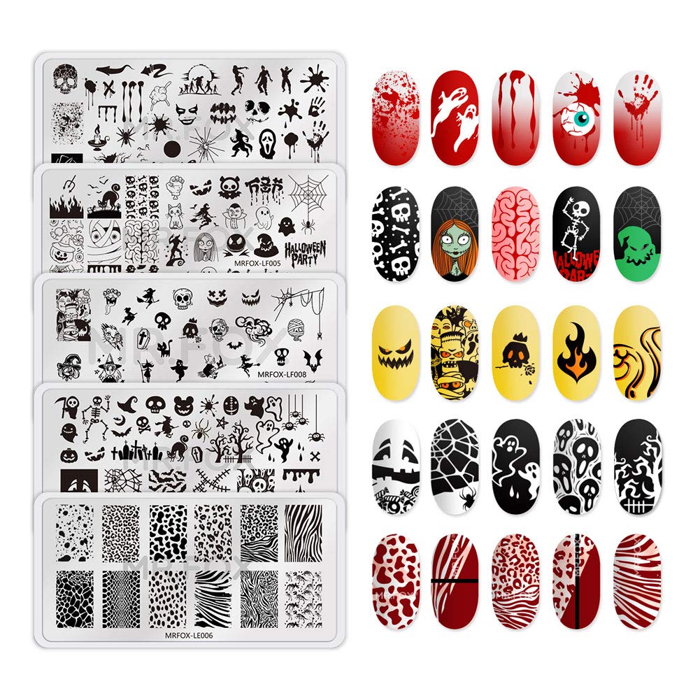 Mr. Fox Nail Printing Board Set Halloween Flame Leopard, Zebra and Snake Motifs Nail Art DIY Stamping Template-Velvo Beauty