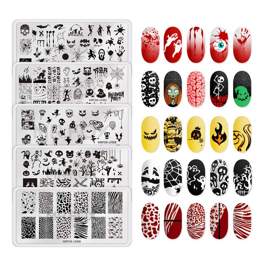 Mr. Fox Nail Printing Board Set Halloween Flame Leopard, Zebra and Snake Motifs Nail Art DIY Stamping Template-Velvo Beauty