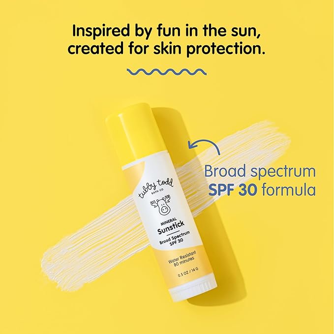 TUBBY TODD Mineral Sunstick - Broad Spectrum SPF 30 Sunscreen for Kids - Water-Resistant Stick Sunscreen for Body & Face - Safe for Sensitive Skin - 2 Pack, 0.5 oz-Velvo Beauty