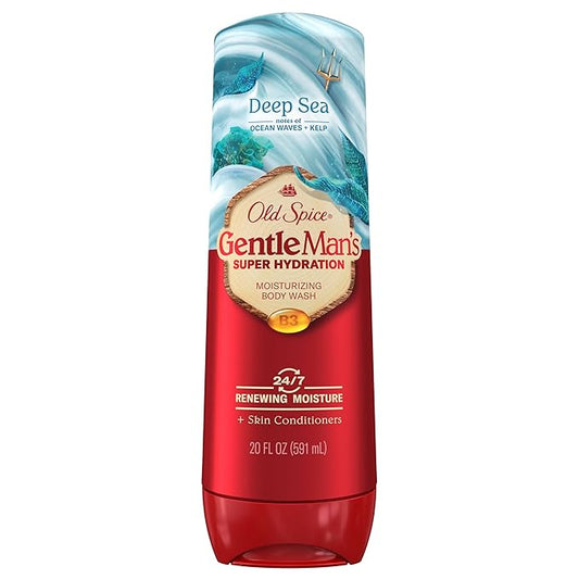 Old Spice Body Wash GentleMan’s Super Hydration for Men, 24/7 Renewing Moisture, Gentle on Skin with Skin Conditioners, Deep Sea with Ocean Waves + Kelp Scent, 20 oz-Velvo Beauty