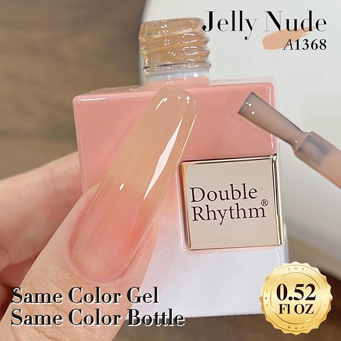 Double Rhythm 0.5Oz Translucent Gel Polish Sheer Neutral Natural Light Milky Same Color Same Bottle 15ML Jelly Art DIY at Home (Neutral Nude Pink-A1368)-Velvo Beauty