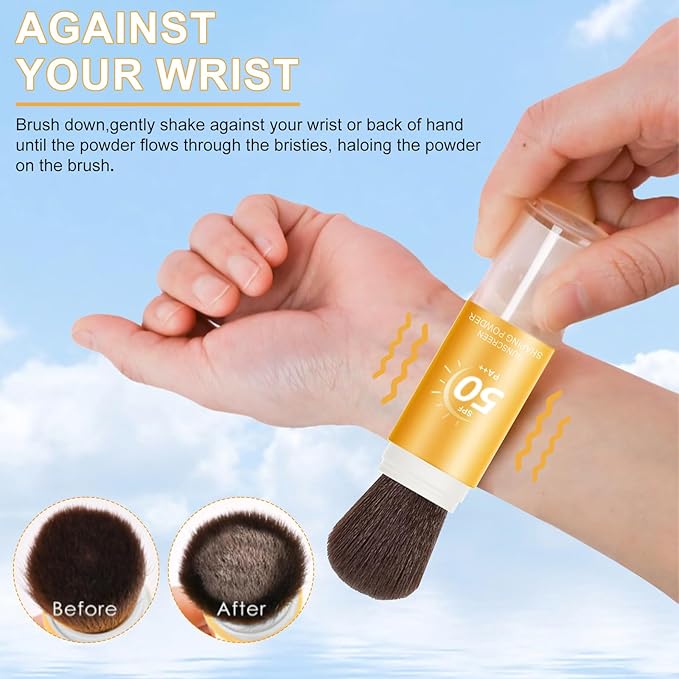 Mineral Sunscreen Setting Powder, SPF 50++ Mineral Setting Powder Sunscreen for Face with Soft Brush Powder Sunscreen for Scalp Matte Face Powder (1PC, 1.02 * 1.02 * 4.29)-Velvo Beauty
