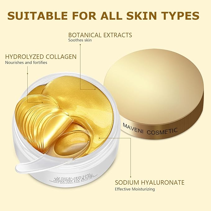 COSMETIC |24k Gold Vitality-Fill Hydra-Gel Eye Patches | Anti-Aging Under-Eye Patches, Help Boosting Lift & Firm the Look of the Eye Area-Velvo Beauty