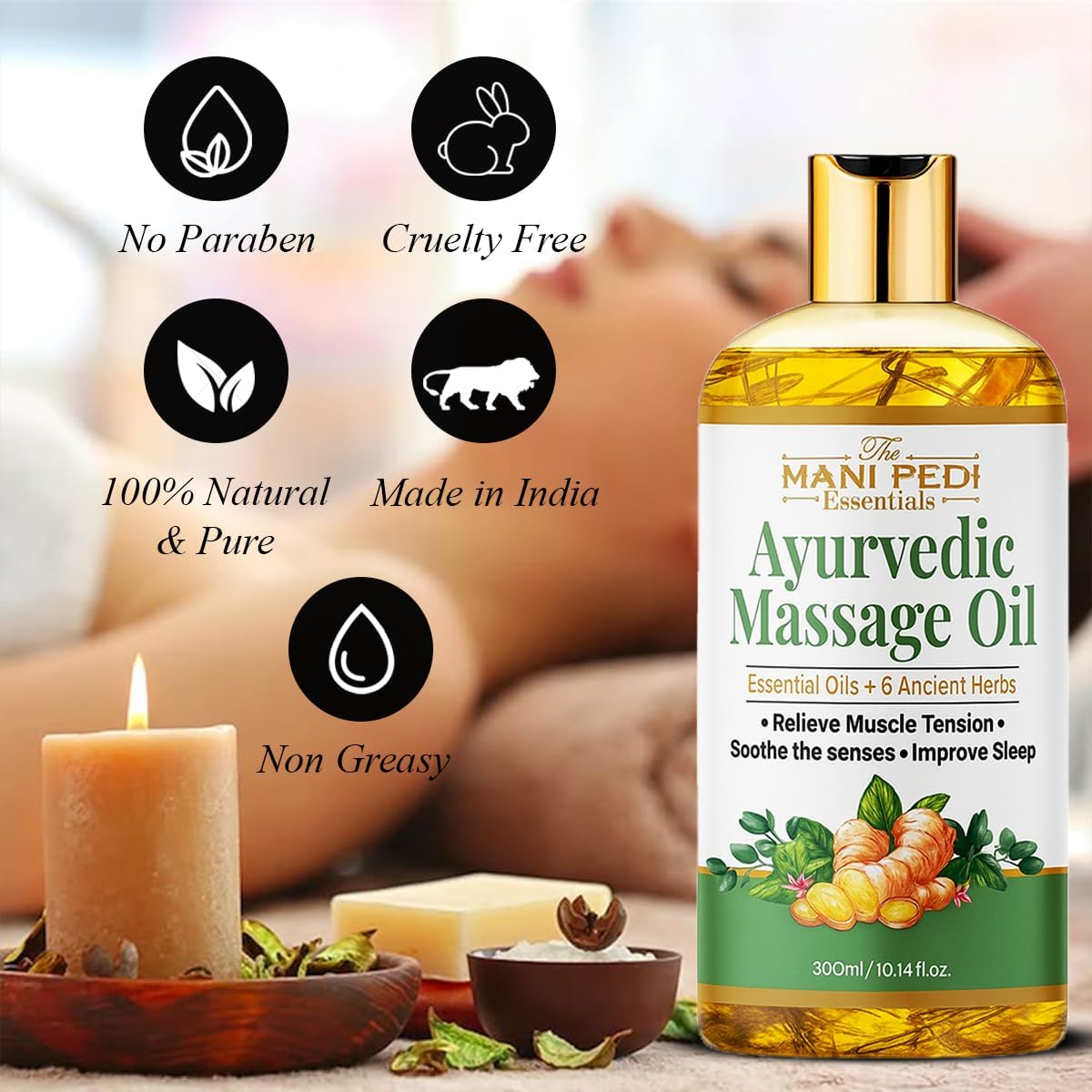 Ayurvedic Massage Oil enriched with Clove, Almond, Lemongrass & Lavender Oils & 6 Ancient Herbs. Relieves Muscle Tensions, Calms Nerves, Soothes. 100% Natural 300ml-Velvo Beauty