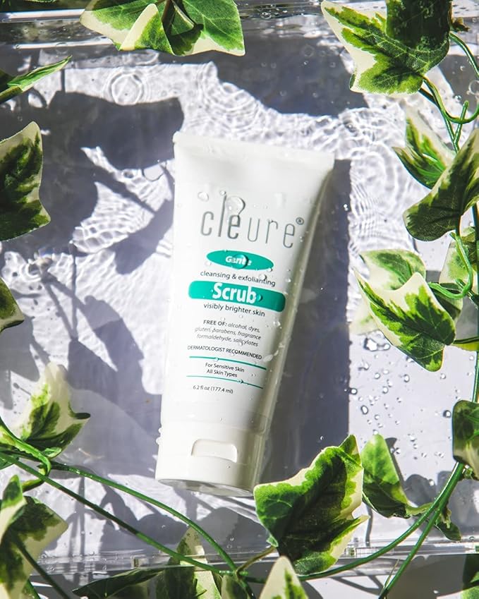 Cleure Hypoallergenic Exfoliating Facial Scrub, Free of Fragrance, Gluten, Paraben, Salicylate and Non-Comedogenic, Unscented, 4 oz-Velvo Beauty